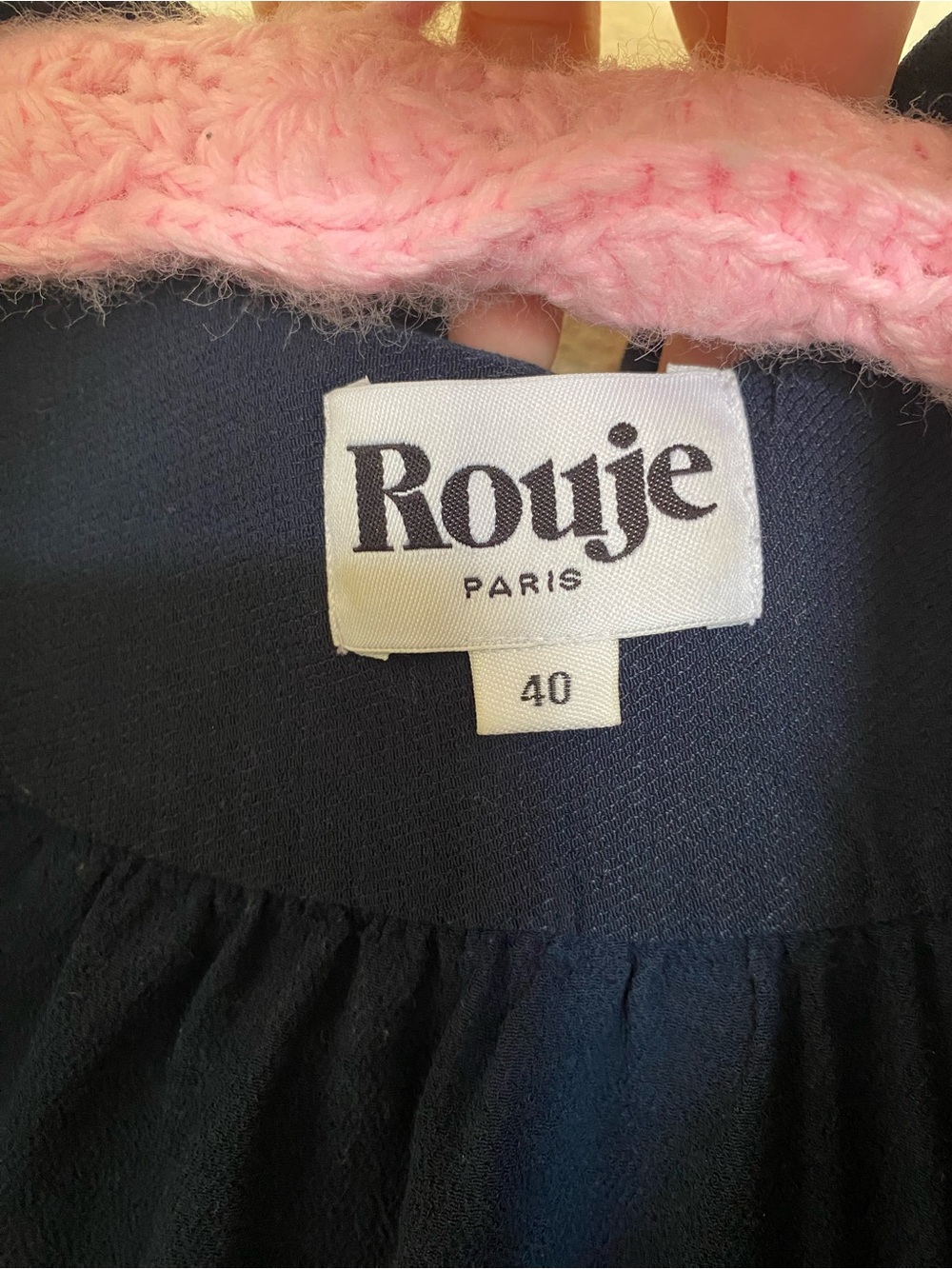 Rouje Navy Cropped Wrap Blouse with Notched Lapel - Picture 2 of 7